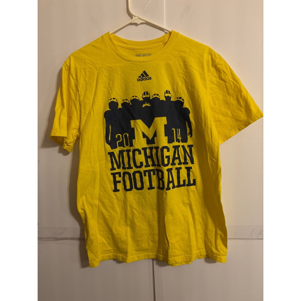 Adidas Michigan Wolverines Football T Shirt Mens Large Yellow‎ "M" Graphic Tee